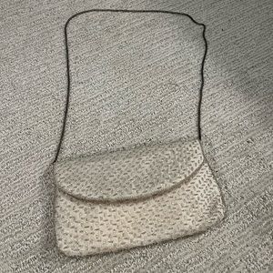 Cream Walborg Vintage Brand Vintage Clutch with Silver Beads